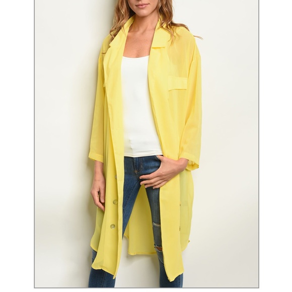 Trendy boutique Jackets & Blazers - Yellow long sleeve sheer open front kimono